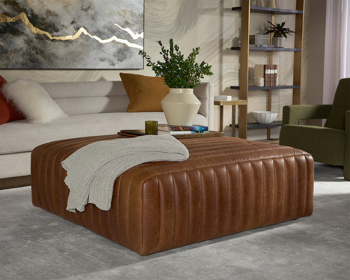 PB-06LEW Leather Ottoman- Square - ETA Sept 2024