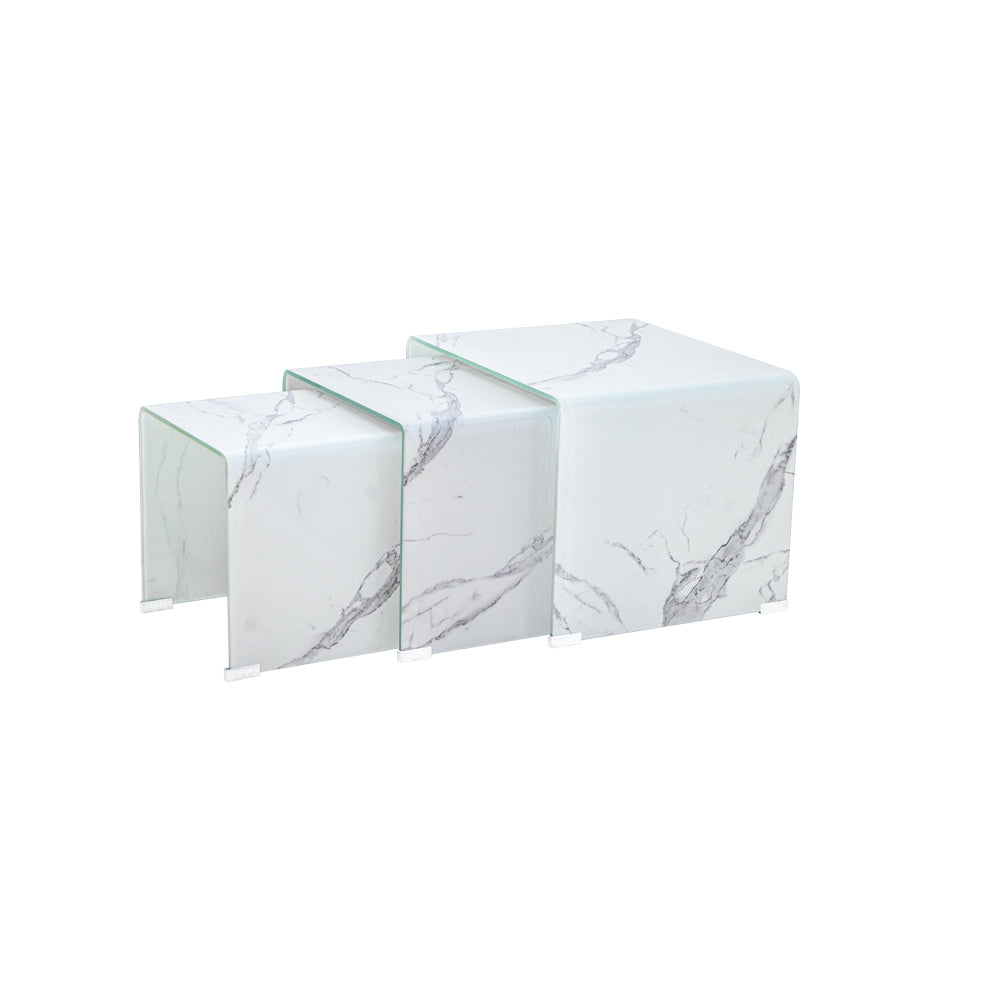 PB-11BENT Nesting Table set of 3- Marble Look