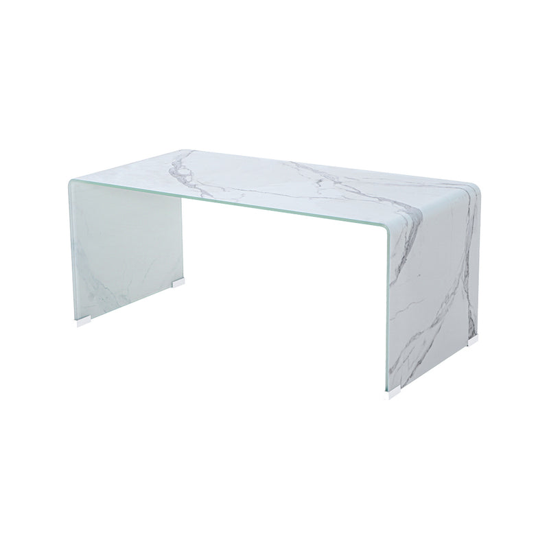 PB-11BENT Glass Coffee Table - Marble Look