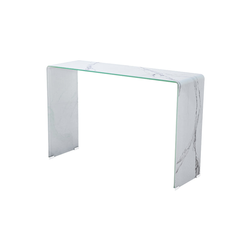 PB-11BENT Glass Console Table- Marble Look