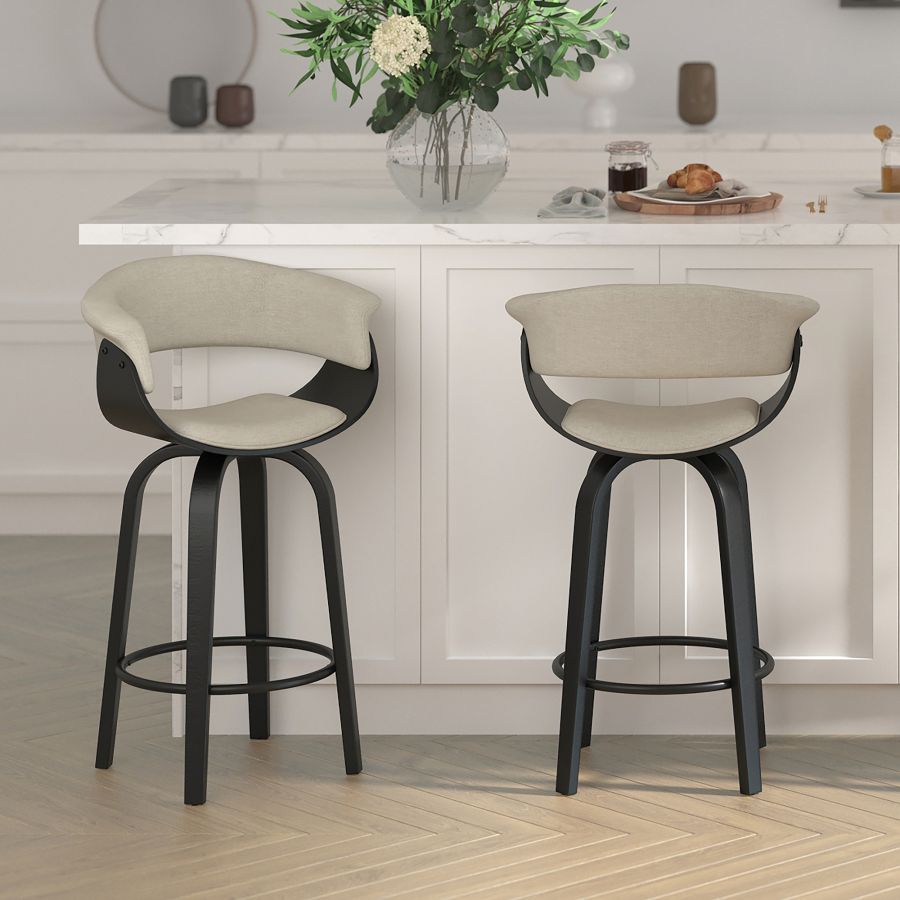 PB-07HOLT Swivel Counter Stool -Beige Fabric & Black