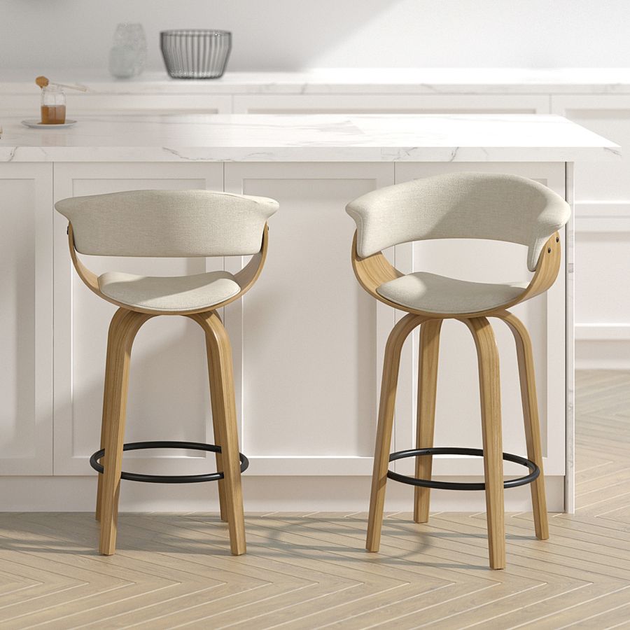 PB-07HOLT Swivel Counter Stool -Beige Fabric & Natural