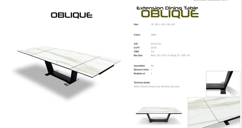 PB-26OBL Ceramic Top Dining Table - Extension
