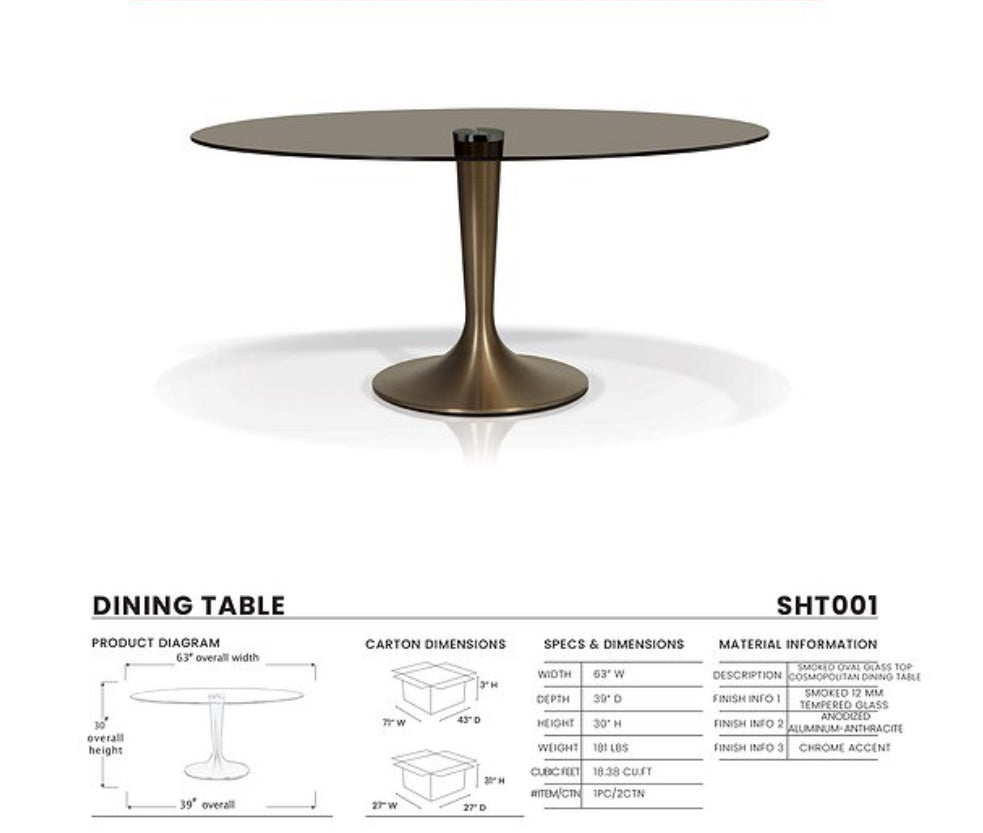 PB-02SAT Oval Dining Table - 63”W