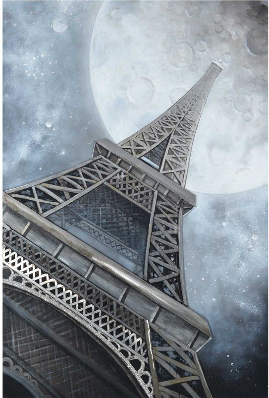 3D Eiffel Tower in Moonlight Oil Painting on Canvas