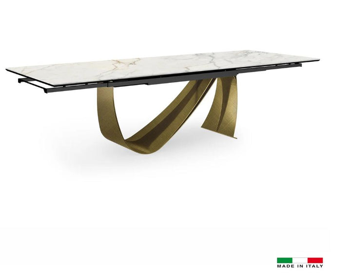 PB-26 Genoa Ceramic Top Dining Table - Extension - Brushed Gold Base