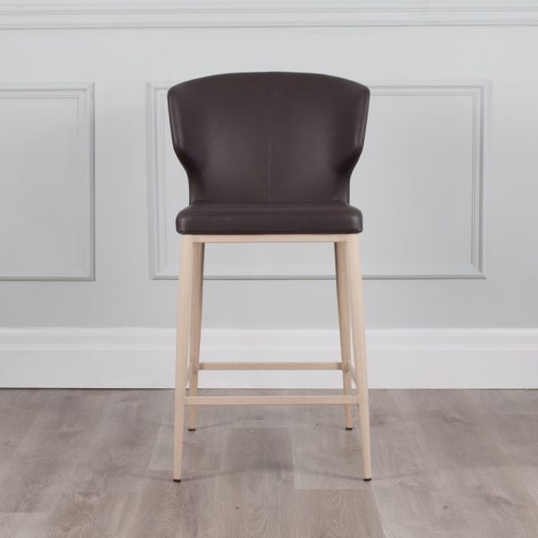 PB-20CAB Faux Leather Counterstool - Natural Wood Imprint Base