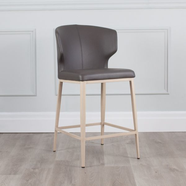 PB-20CAB Faux Leather Counterstool - Natural Wood Imprint Base