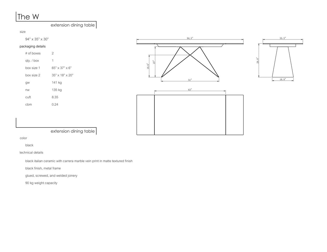 W Double Extension Table- 63-94"