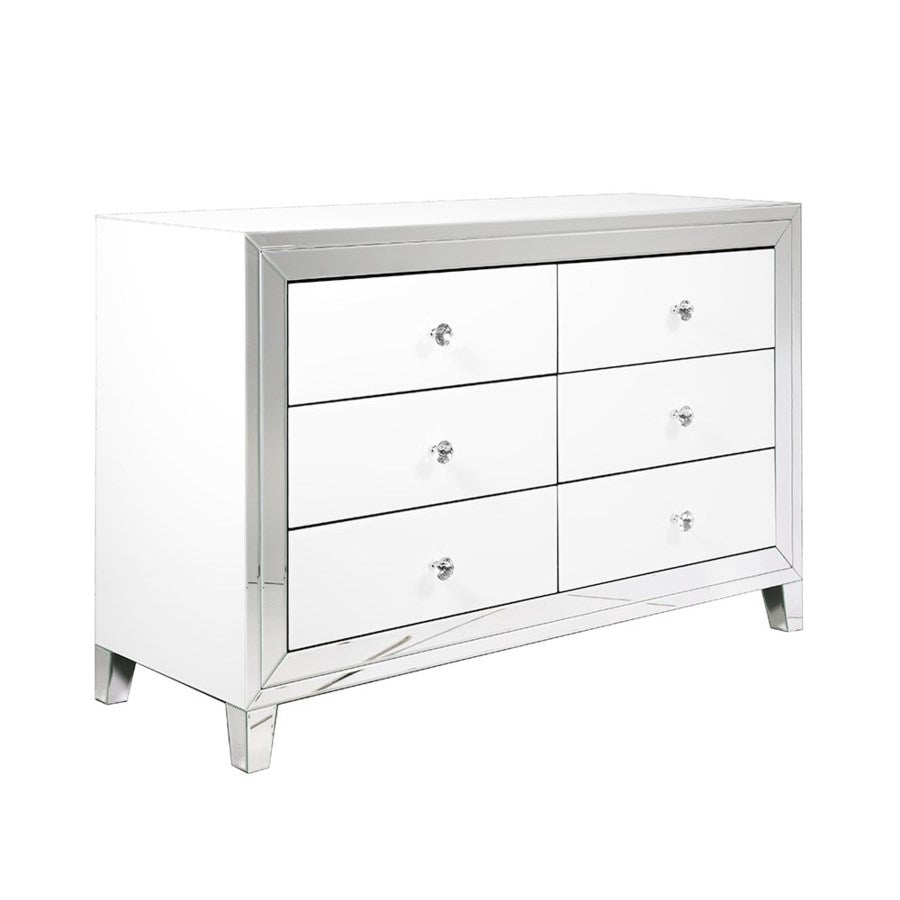 PB-11 White Mirror 6 Drawer Dresser