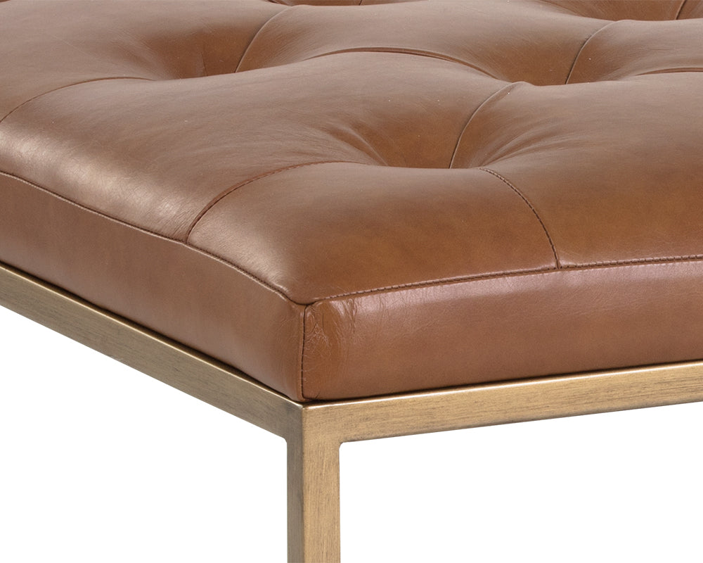 PB-06END Square Leather Ottoman- Antique Brass