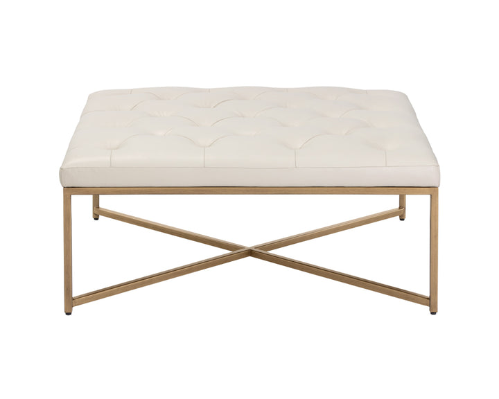 PB-06END Square Leather Ottoman- Antique Brass