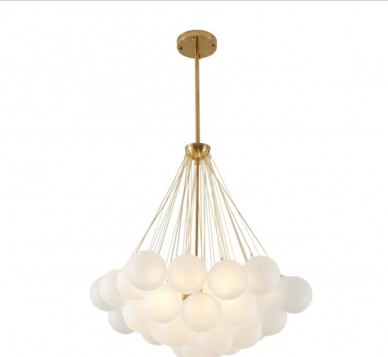 Gold Plated Frame Chandelier with White Frosted Glass