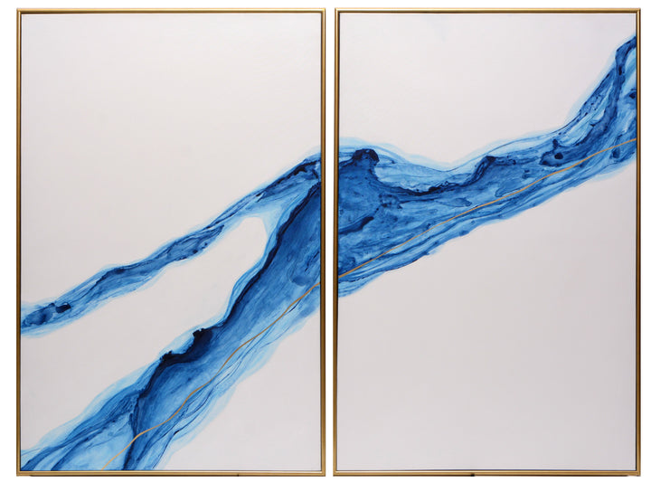 Fluidity (set Of 2) - 40" X 60" - Gold Floater Frame